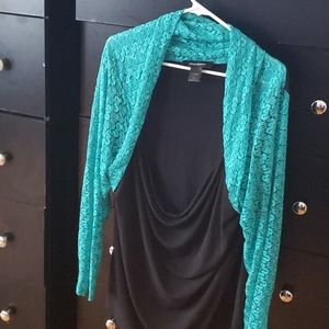 Green lace and Black dressy blouse